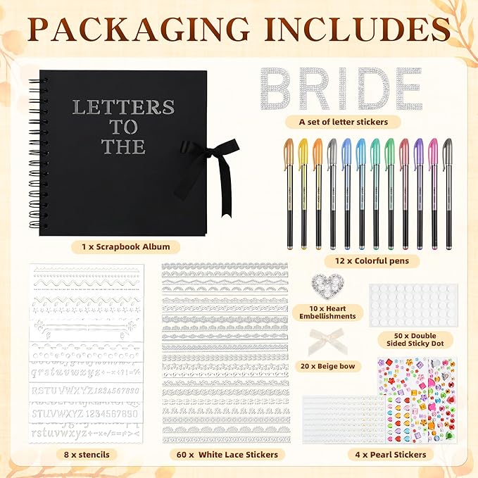 8x8 Inch Letters To The Bride Scrapbook Wedding Memory Book DIY Photo Album Blank Pages Scrapbook Bridal Shower Gifts(Black)
