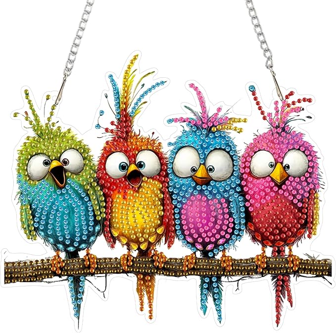 MAXBYE Diamonds Painting Kits for Adults, Diamond Art Painting Pendant Kits, 5D Diamonds Painting Hanging Ornament Bird, DIY Crystal Window Pendant Kit for Adults Gift Wall Home Decoration