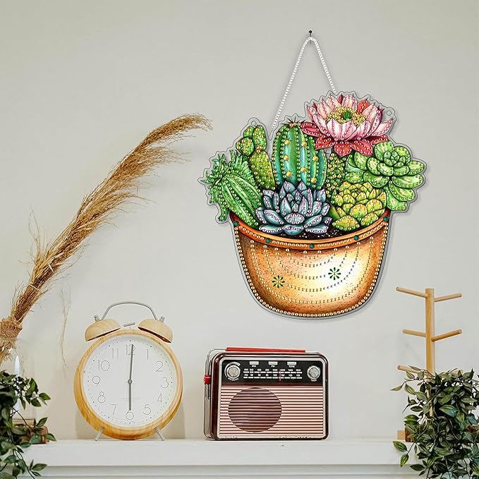 SKRYUIE Plants Hanging Diamond Art Kits for Adults Pendant Suncatcher, Special Shaped Crystal DIY Pearl Diamond Painting Kit, Gift for Mother Spring Summer Window Wreath Decor 7.6 x 7.6 Inch A26