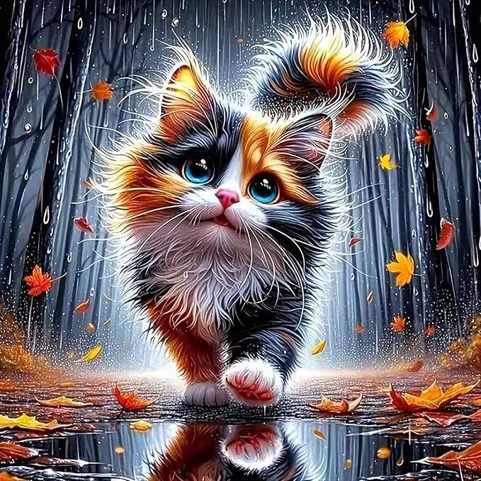 CZYWJMEI 5D Fall Diamond Painting Kits for Adults Beginners,DIY Cat Diamond Art,Full Round Drill Diamond Dot Gem Art Kits,Home Wall Decor 16x16 Inch
