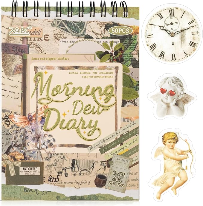 Uideyvi Morning Series Sticker Scrapbooking Supplies for Junk Journal, 25 Sheets Washi Stickers and 25 Sheets PET Stickers(TZ-010-002)