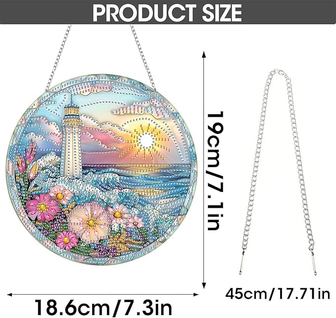 SKRYUIE Lighthouse Hanging Diamond Art Kits for Adults Pendant Suncatcher, Special Shaped Crystal DIY Pearl Diamond Painting Kit, Gift for Mother Spring Summer Window Wreath Decor 7.48 x 7.32 Inch A44