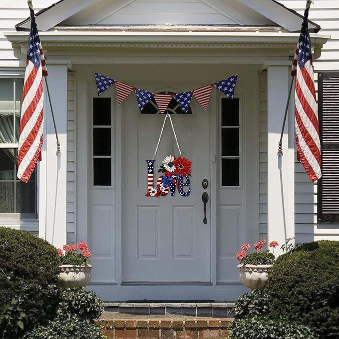 DOMROM 4TH of July Diamond Art Hanging Kit for Adult Beginners, Love and Flower DIY Diamond Art Hanging Kit, Patriotic Special Shaped Rhinestone, Window Pendant for Gift Garden Wall Home Decoration