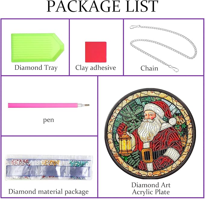 Pavemlo Hanging Diamond Art Kits for Adults Christmas Santa Claus – 8x8 Inch Double-Sided Acrylic Board DIY Crystal Diamond Suncatcher Pendant, Sparkling Home Wall or Window Decoration Handmade Gift