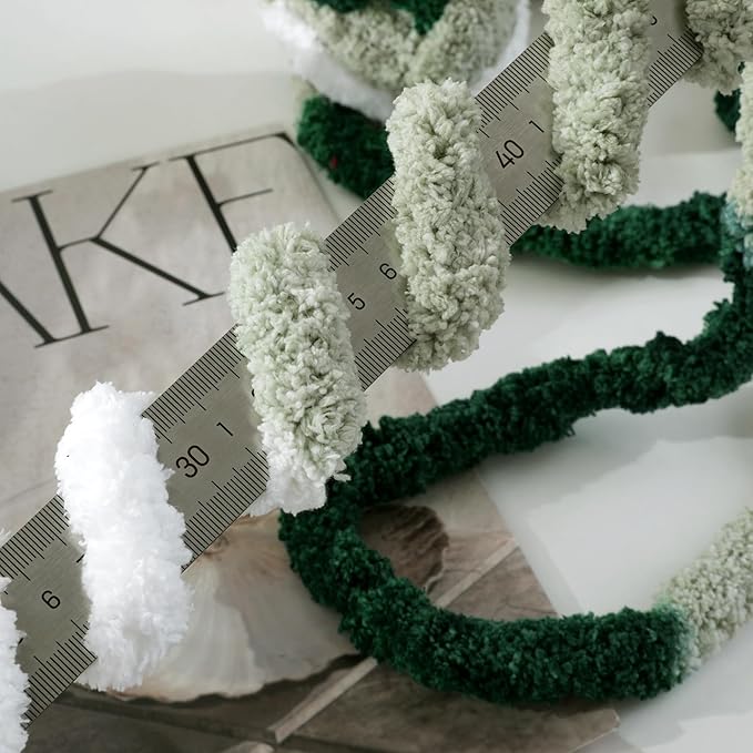 HOMBYS Chunky Tie Dye Mix Chenille Yarn for Hand Knitting, Super Bulky Jumbo Yarn for Crocheting, 3/4" Thick Soft Plush Yarn for Blankets, 8 Skein Pack (26 yds / 7.5 oz Each) Green Multi White