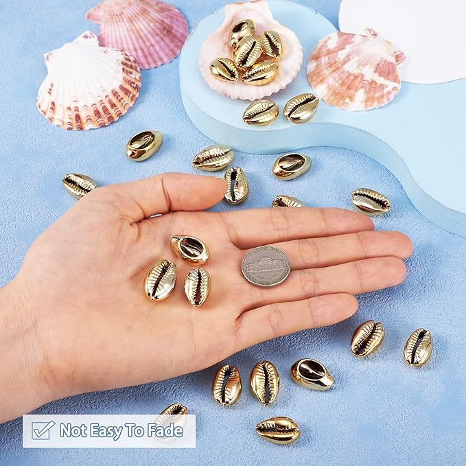 Cheriswelry 50pcs Golden Shell Electroplated Cowrie Beads Spiral Sea Shell Spacer Beads Summer Beach Loose Beads Charms 1520mm for Vase Filler Fish Tanks DIY Jewelry Making