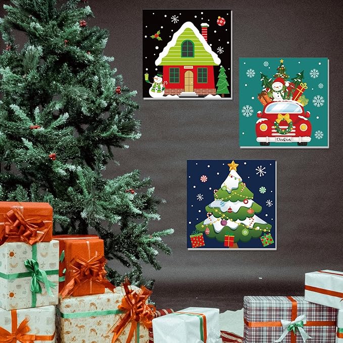 Ctosree 12 Pack Pre Drawn Canvas Kit for Painting Sip and Art Paint Kit for Adults Pre Painted Canvas Party Favors for DIY Holiday Party Date Night Gifts (Cute Xmas,8 x 8 Inch)