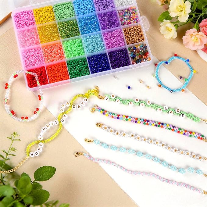 Glass Seed Beads for Jewelry Making, 8800pcs 3mm Small Beads for Bracelets, Friendship Bead Bracelet Kit for Valentine's Day DIY Crafts Gifts, Women, Adults