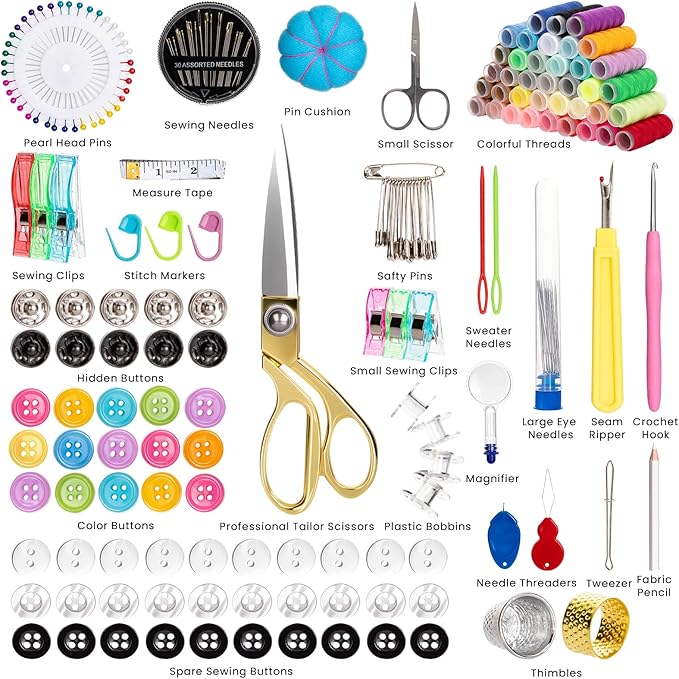 Sewing Kit for Adults, Upgraded Beginner Sewing Kit with 230pcs Sewing Accessories, Hand Needle and Thread Kit with Buttons, Portable Travel Sewing Kit for Home, Emergency, Sewing Machine, Gifting