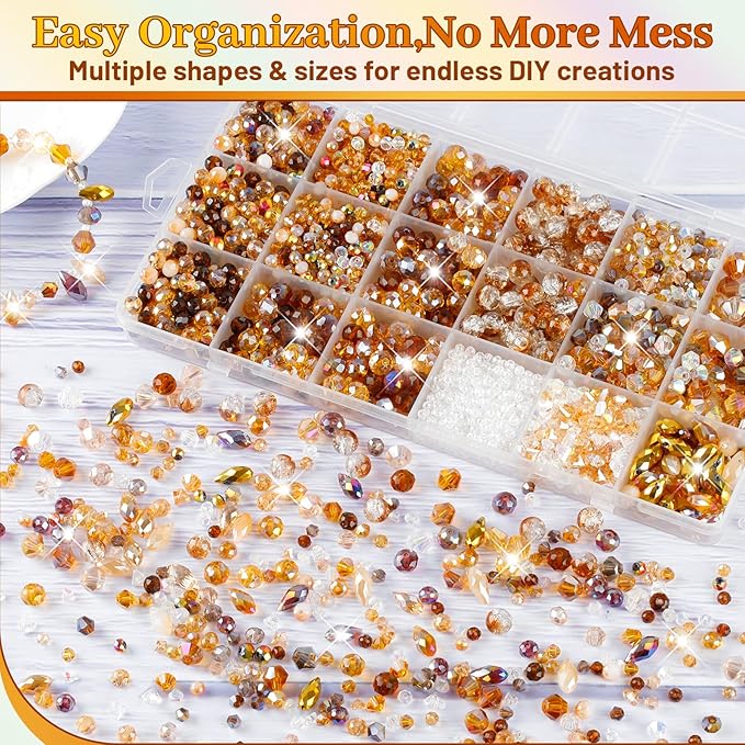 1750 Pcs Glass Beads for Jewelry Making – High Shine, Faceted Cut Design Crystal Beads, DIY Bracelet Necklace Earring Craft Kit with Organizer Box for Valentine's Day Birthday Gifts, Champagne