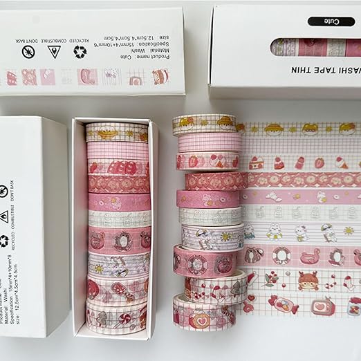 YUBBAEX 10 Rolls Vintage Washi Tape Set Basic Masking Retro Artwork Decorative Tapes for Arts, DIY Crafts, Journals, Planners, Scrapbook, Wrapping (Cute)