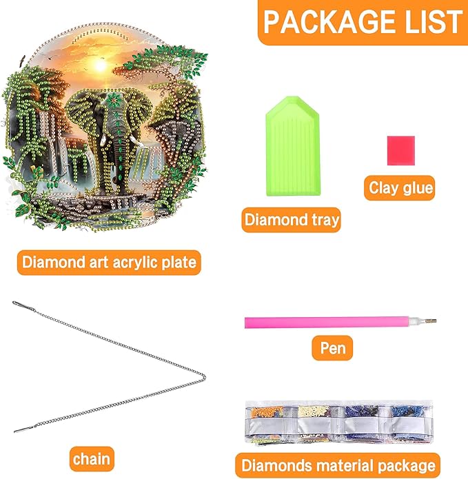 Ginfonr Diamond Painting Kits Hanging Pendant, Elephant Diamond Art Kits for Adults, Special Shaped Rhinestone Animals Diamond Art, Double Sided Home Hanging Kits for Garden Wall Window (8 x 8inch)