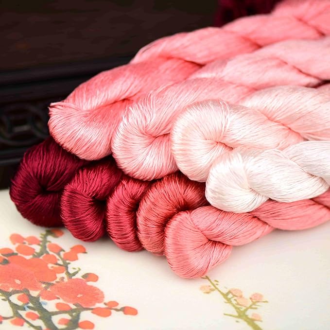 Natural 100% Silk Thread, Handmade Embroidery Thread Silk Floss 9 Colors 110m Each (48)