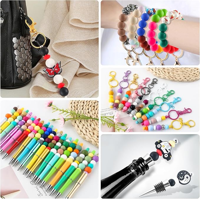 150Pcs 15mm Silicone Beads for Keychain Making Bracelet Necklace, Bulk Round Silicone Beads for Pens（Black）