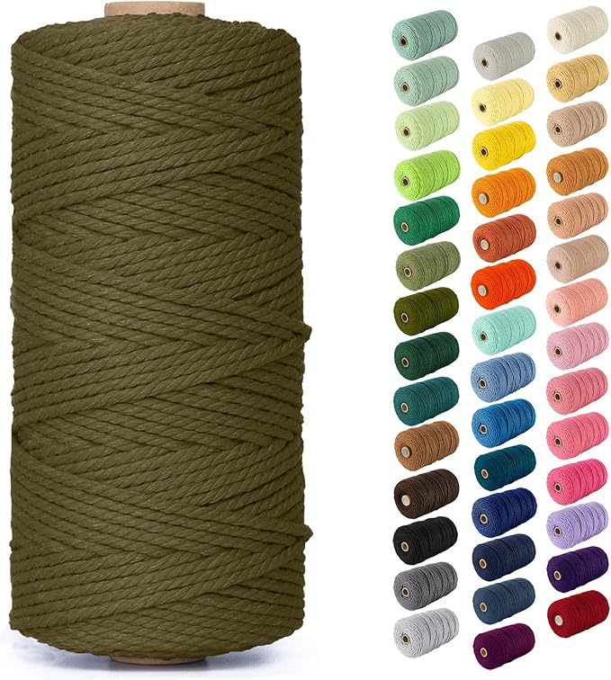Nook Theory Macrame Cord - 3mm 109 Yards Cotton Rope, 4mm 5mm Yarn, String for Crafts, Perfect for Macrame Wall Hanging and Boho Decorations (Olive)