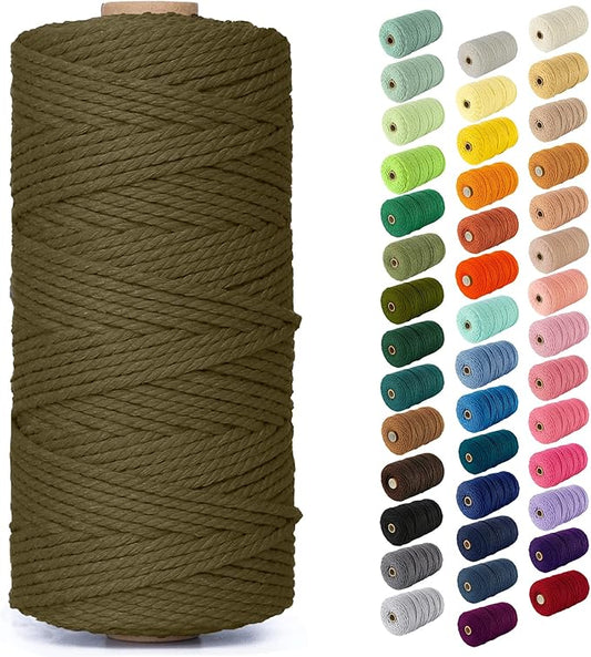 Nook Theory Macrame Cord - 3mm 109 Yards Cotton Rope, 4mm 5mm Yarn, String for Crafts, Perfect for Macrame Wall Hanging and Boho Decorations (Olive)