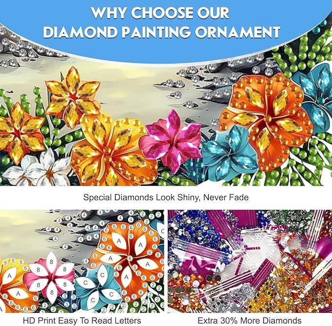 Hanging Diamond Art Kit for Adult, Seaside Flower, 5D Special Shaped Rhinestone Diamond Painting Ornament, Beach Landscape, DIY Acrylic Diamond Art Painting Window Pendants Home Garden Wall Decor