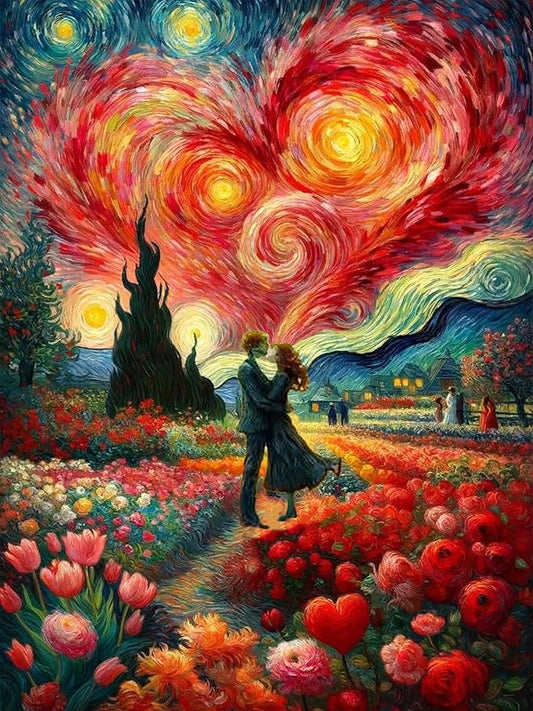 igoodom Starry Night Diamond Art Kits for Adults, Valentine's Day Diamond Painting Kit, Full Drill Round Diamond Art Kits, DIY Gem Art for Home Wall Decor Gift 12x16inch