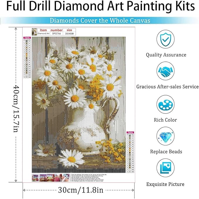 ARPADAMO Diamond Art Kits for Adults,5D Daisy Flower Diamond Painting DIY Flower Diamond Art Diamond Painting Kits for Adult,Round Full Drill Diamonds, Diamond Art Kits for Home Decor-12x16inch