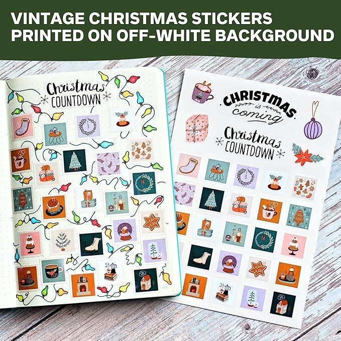 Merry Christmas Stickers - 14 Sheets of Seasonal Winter, Hygge and Holiday Planner for Journaling, Scrapbooking, Greeting Cards, Crafts, Gift Wrap - Aesthetic for Kids and Adults