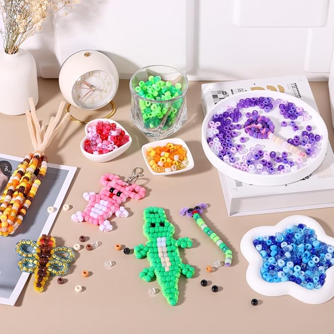 Pony Beads Bulk, 3400pcs+ Kandi Beads for Bracelets, Funtopia 36 Colors Plastic Bead for Craft, Rainbow Hair Bead for Braids, for DIY Craft Projects and Jewelry Making (6x9mm)