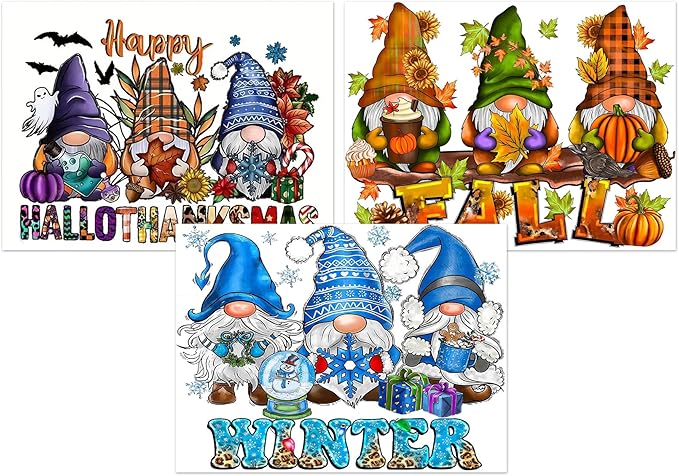 Fall Winter and Halloween Diamond Art Kits for Adults, 3 Pack Gnomes Diamond Painting Kits for Adults, 5D DIY Round Full Drill Gem Art Paint by Diamonds Dots Crafts Kits for Home Decor Gift 16x12inch
