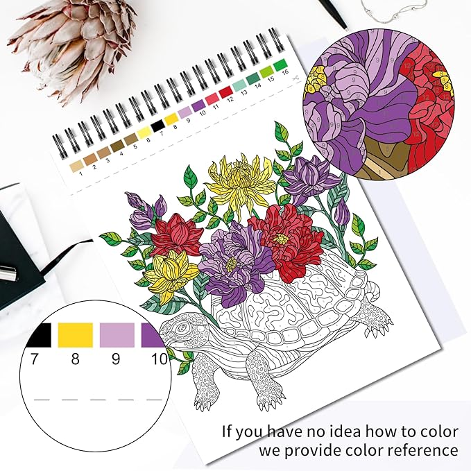 Jadeso Color by Numbers Adult Coloring Book, 30 Pages of Original Animals Patterns, Spiral Bound Coloring Book for Adults Relaxation, Color by Numbers for Adult, Thick Smooth Paper(120gsm)