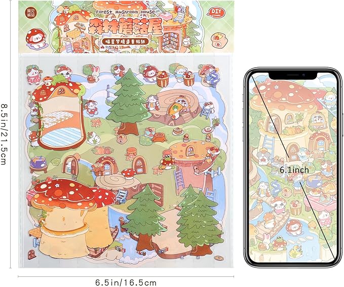4 Sets DIY 3D House Scene Stickers, Forest Mushroom House, Deep Sea Park，Pardise Garden，Island Park Make Your Own Cute Fun Stacking Miniature Cartoon for Adult Kids Relief Stress Pass The Time