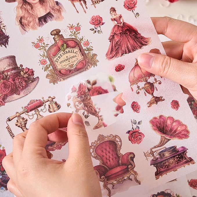 Washi Sticker Book for Scrapbook, 450+ Pre-Cut Scrapbooking Stickers, Vintage People Flowers Aesthetics Stickers for Adults and Teens, Junk Journal Supplies for Journaling Decorative DIY Arts Craft