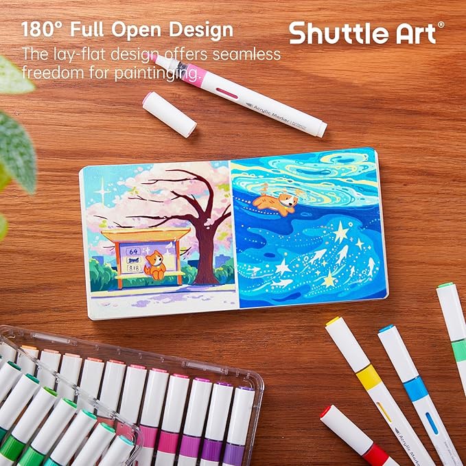 Shuttle Art Acrylic Paint Marker Journal - 30 Sheets 3.94x3.94 Watercolor Journal with 140LB (300 GSM) Watercolor Paper for Acrylic Markers & Watercolor