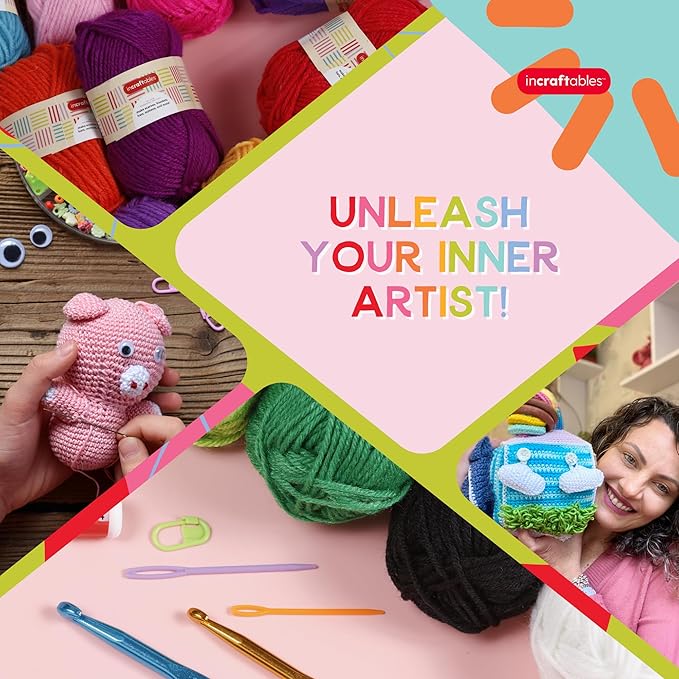 Incraftables 24 Color Yarn Set – Acrylic Yarn Set for Crocheting, Knitting, and DIY Crafts – Beginner Friendly Crochet Yarn Kit for Amigurumi & More – with Accessories & Storage Bag