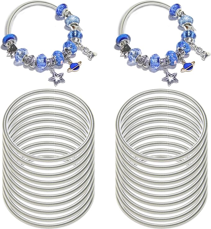 Exway 20 Pcs Expandable Charm Bangle Bracelets Sliver Charm Bracelets Adjustable Spring Bracelet Kit for Crafts DIY Women Jewelry Making