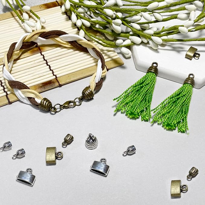 Bronze Round Tassel End Caps 50 pcs Barrel End Caps Flat Leather Cord End Caps Bracelet Making Supplies Leather Bracelet Making Kit Silver Cord End Cap Kumihimo Kit