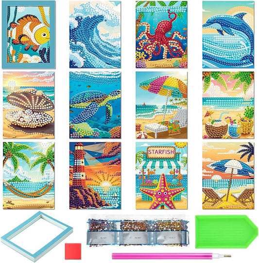 ForraFun 24 Pcs Landscape Diamond Art Frame for Adults Small Diamond Painting Picture Frames Scenery Mini 5d Rhinestones Paint Art for Beginners Home Wall Decor, 5.12x3.94 Inches(Summer)