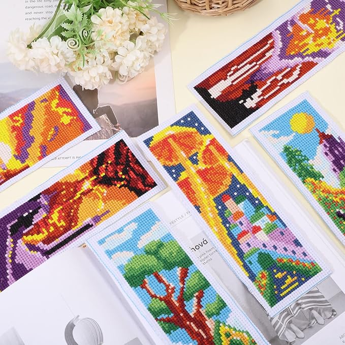 ORIGACH 6 Pcs Cross Stitch Bookmark Kit for Beginner Landscape Castle Stamped Embroidery Stitch Kits for Starter DIY Bookmarks Printed Cross Stitch Kits with 19 Colors Embroidery Floss