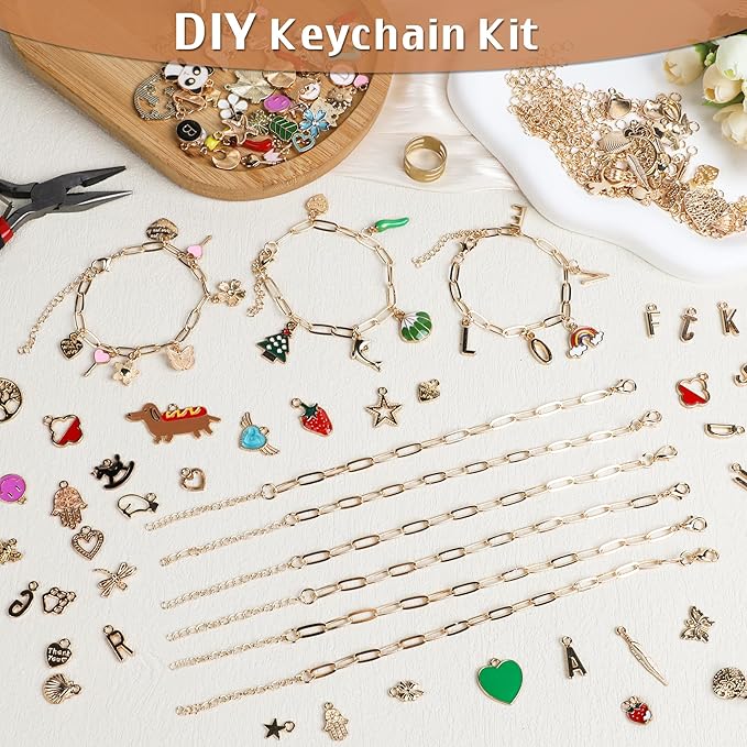 Starry 238PCS Charm Bracelet Making Kit Jewelry Making kit for Adults Including 10 Paperclip Chain Bracelets, 50 Charms,150pcs Jump Rings,Letter Charms/Pliers Accessories for DIY Jewelry Making