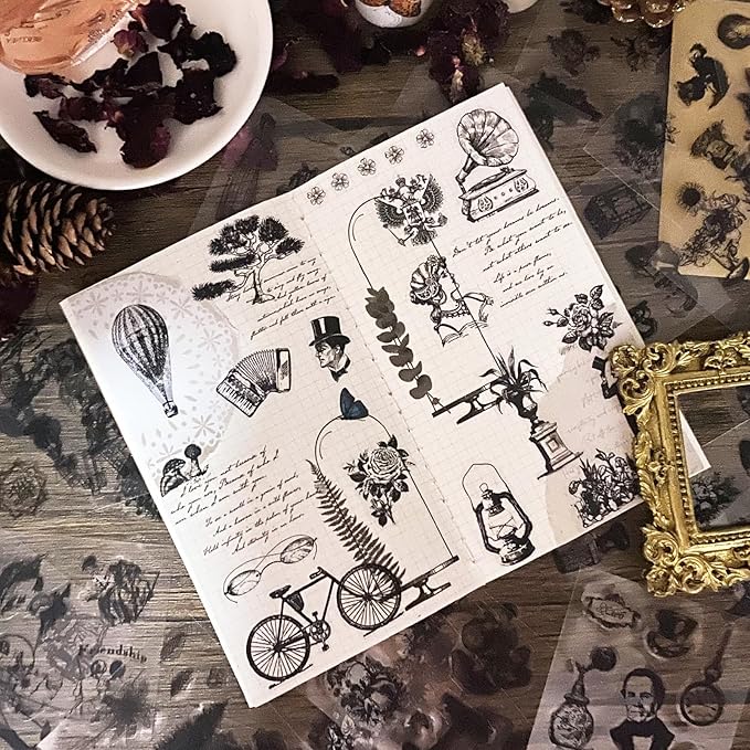 560pcs Black Vintage PET Stickers, Junk Journal Supplies for Adults Transparent Waterproof Scrapbook Stickers, Ephemera for Scrapbooking, Journaling, DIY Art Crafts, Laptop, Water Bottles, Card Making
