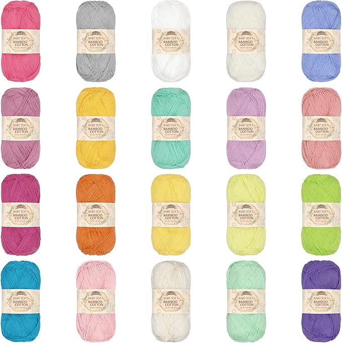 JubileeYarn Baby Soft Bamboo Cotton Yarn - 50g/Skein - Light Assortment - 20 Skeins