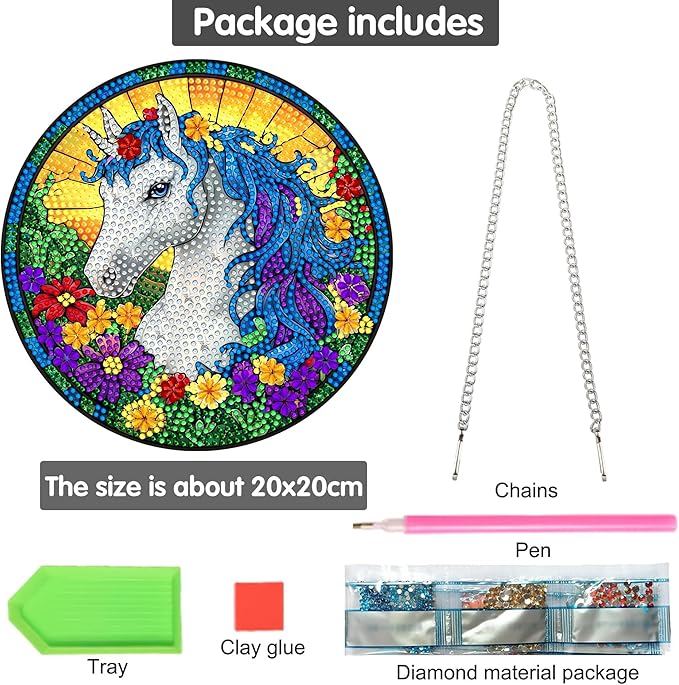 Bimkole Horse Diamond Art Hanging Kit for Adult, DIY 5D Diamond Art Flower Window Pendant, Acrylic Crystal Art Hanging Ornament Home Wall Garden Front Door Sign Outdoor Decor 7.8x7.8 Inch