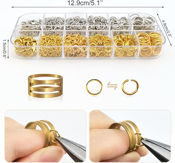 Jewelry Repair Kit, 1400 PCS Assorted Sizes Jump Rings Jewelry Making Supplies with Pliers Necklace Clasps Tweezers Opener for DIY Craft and Keychain (Silver and Gold)