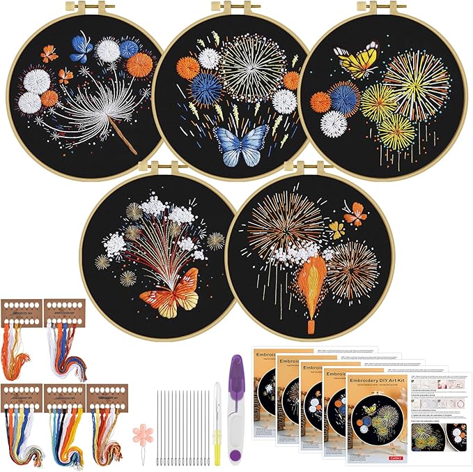 ERKOON 5 Sets Embroidery Kit for Beginners