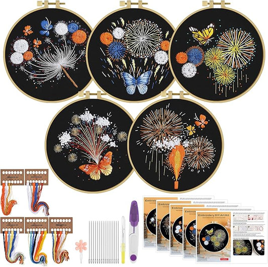 ERKOON 5 Sets Embroidery Kit for Beginners