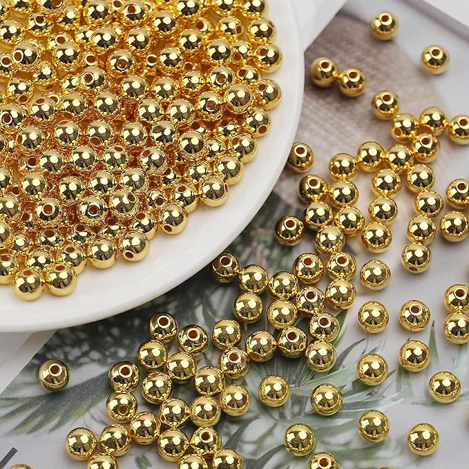 bonny boxx quality glossy abs imitation pearl beads with hole 6/8/10mm round plastic acrylic spacer bead for diy craft jewelry making supplies (gold, 10mm, 200pcs)