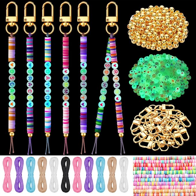 Ferreve 4948 Pcs Friendship Keychain Making Kit DIY Gift Friendship Key Chain Crafts Clay Beads Charms Letter Name Bead Jewelry Accessories for Women Birthday Christmas Party Favors (Glow Style)