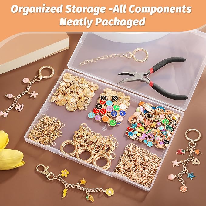500Pcs Charms Lip Gloss Keychain Making Kit, DIY Craft Supplies with Charms, Key Chain Hooks, Jump Rings, Lobster Clasps, Chains & Tools, Jewelry Making Kit for Custom Keychains, Valentines Gifts