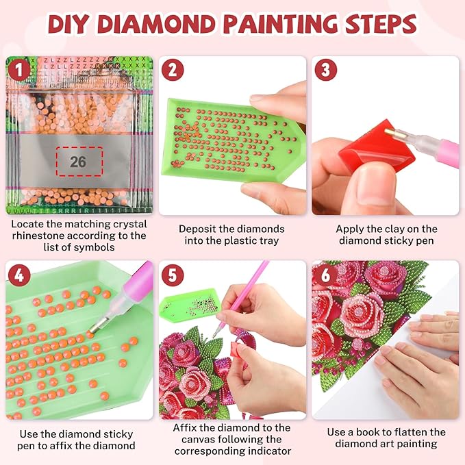 Bowetile Valentine's Day Diamond Art Hanging Kits for Adults, Diamond Art Suncatchers Pink Roses, 5D Special Shape Diamond Painting Flowers Pendant Window Ornament Gifts for Home Door Wall Decor