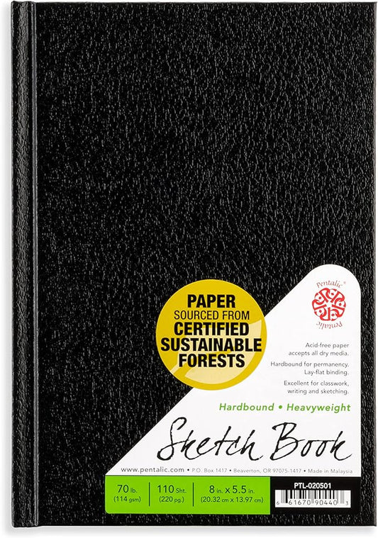 Pentalic - 5.5"x 8" Hardbound Sketchbook, 110 Sheets, Black
