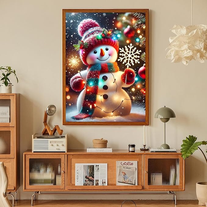 Christmas Diamond Art Kits for Adults, Cute Snowman Diamond Painting Kits for Adults Beginners, DIY 5D Diamond Painting with Round Gem Art Kits for Gift Home Wall Decor 12x16 Inch
