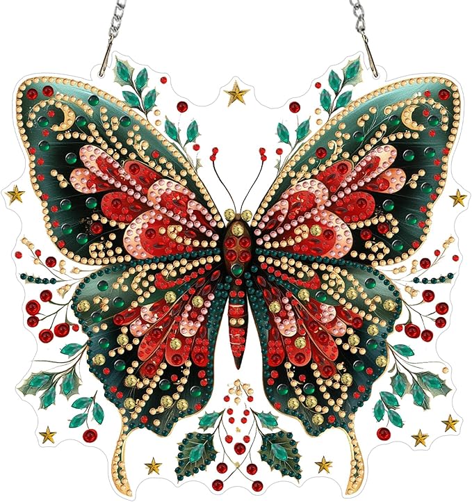 KEYIFA Butterfly Diamond Painting Kit, DIY Butterfly Diamond Art for Adults, Diamonds Painting Pendant Special Shaped Rhinestone Window Hanging Ornaments Home Garden Wall Door Decoration, 20cm Width