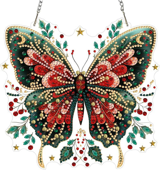 KEYIFA Butterfly Diamond Painting Kit, DIY Butterfly Diamond Art for Adults, Diamonds Painting Pendant Special Shaped Rhinestone Window Hanging Ornaments Home Garden Wall Door Decoration, 20cm Width